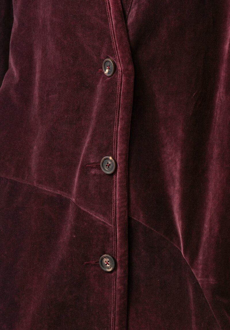 Ziggy Chen Velvet Coat in Merlot Red	