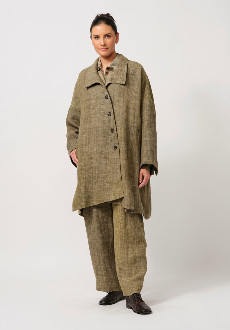 Ziggy Chen Linen Coat in Khaki Natural	