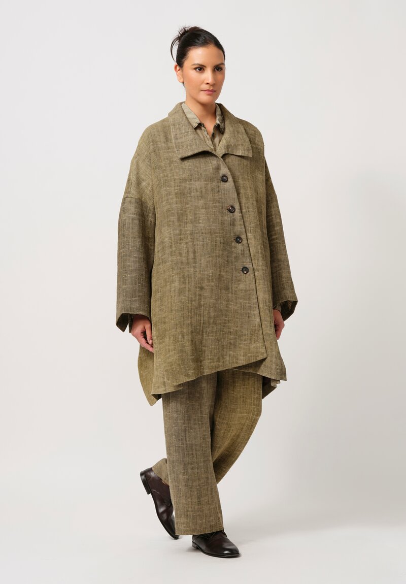 Ziggy Chen Linen Coat in Khaki Natural	