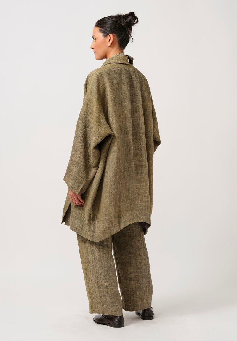 Ziggy Chen Linen Coat in Khaki Natural	