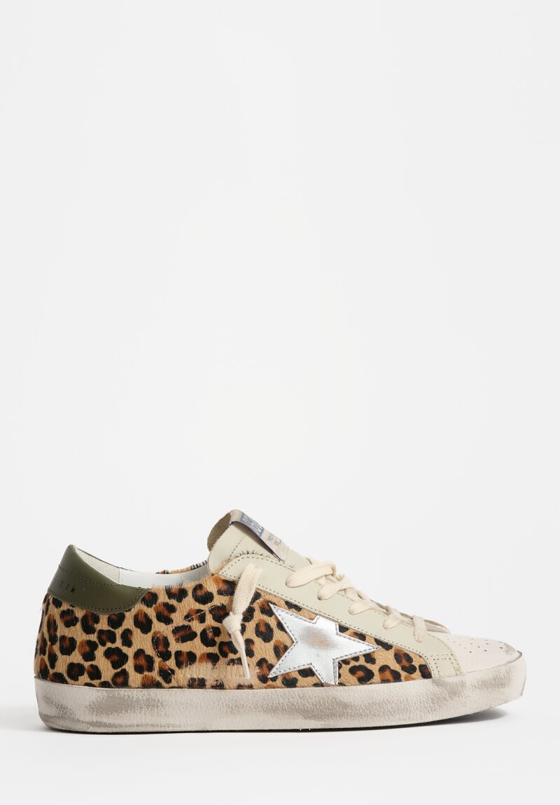 Golden Goose Leopard Pony Super-Star Sneakers in Beige, Black & Brown	