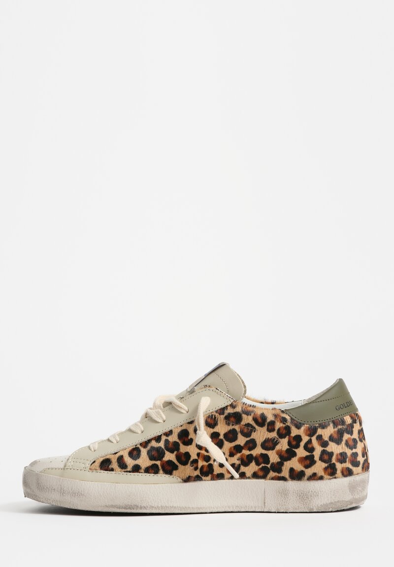 Golden Goose Leopard Pony Super-Star Sneakers in Beige, Black & Brown	