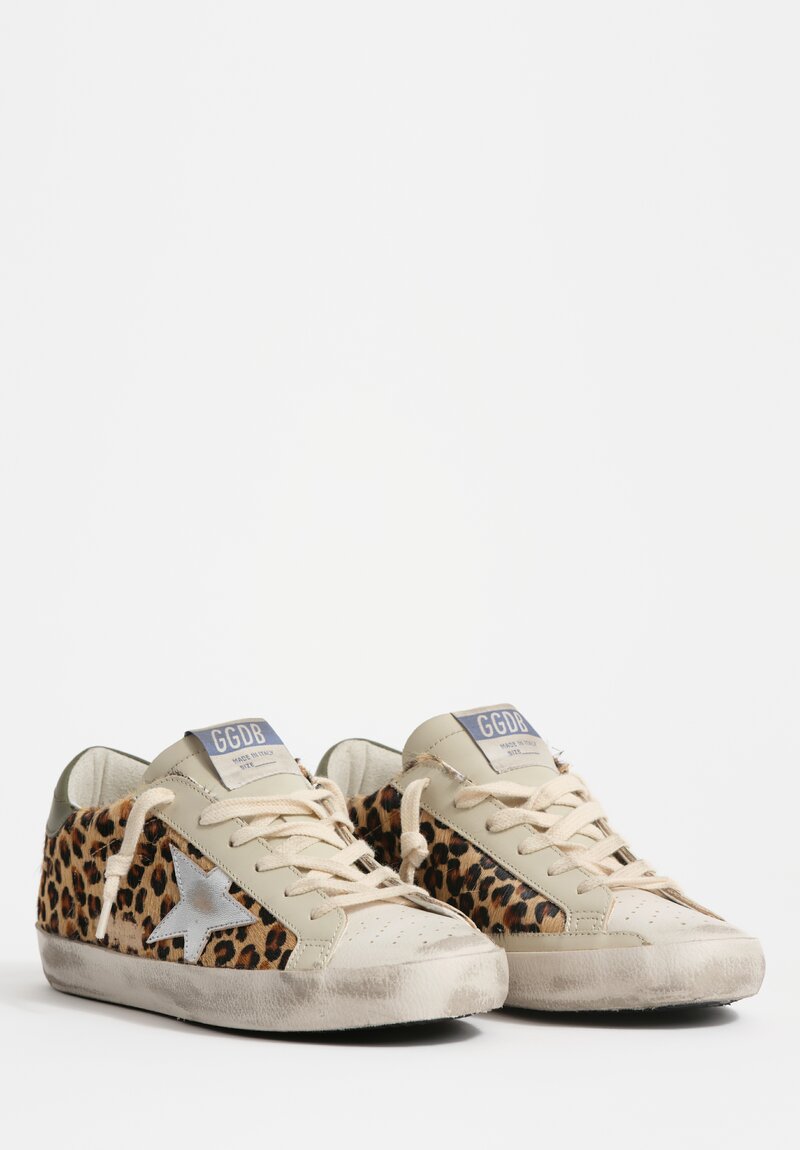 Golden Goose Leopard Pony Super-Star Sneakers in Beige, Black & Brown	