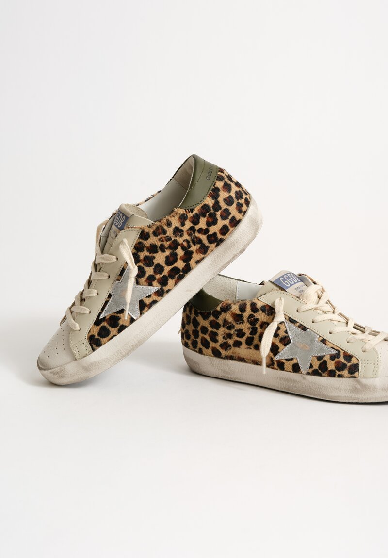 Golden Goose Leopard Pony Super-Star Sneakers in Beige, Black & Brown	