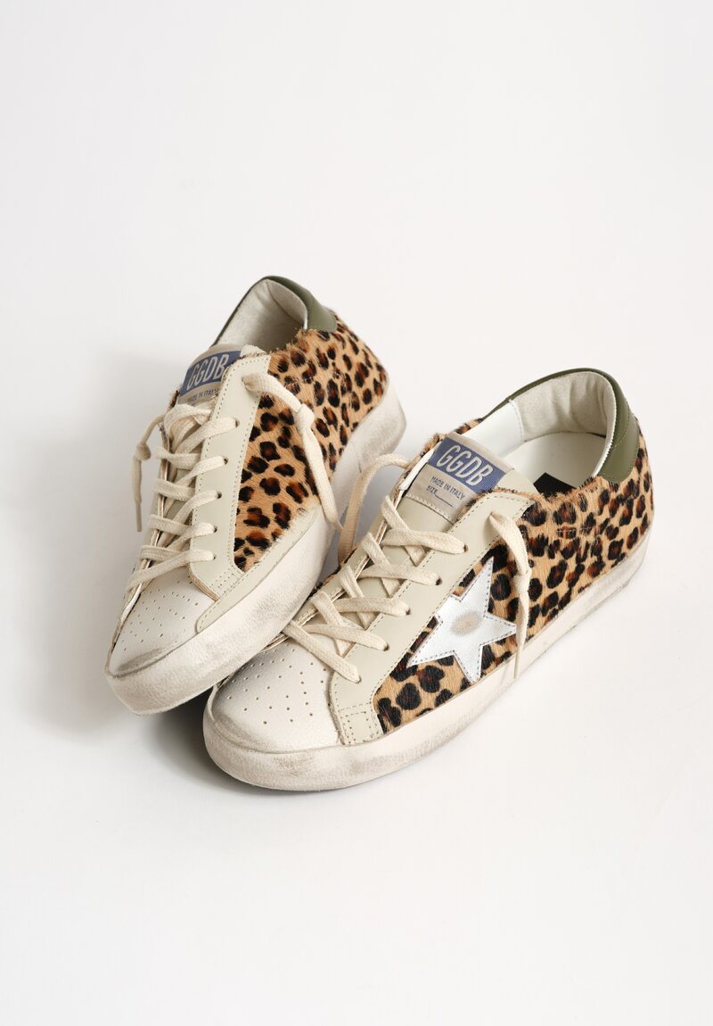Golden Goose Leopard Pony Super-Star Sneakers in Beige, Black & Brown	