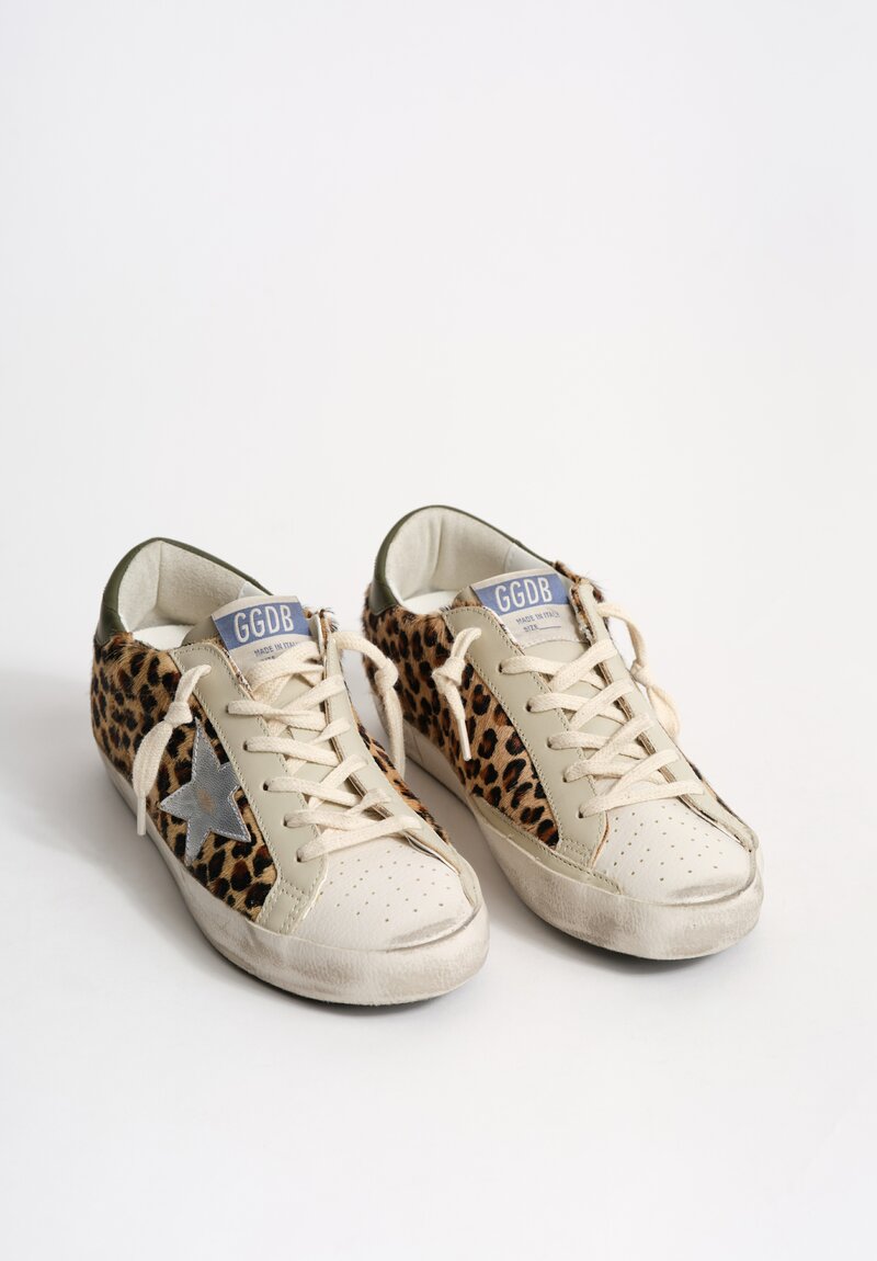 Golden Goose Leopard Pony Super-Star Sneakers in Beige, Black & Brown	