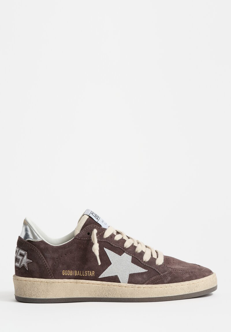 Golden Goose Suede Ball Star in Anthracite Brown & Silver Glitter Star