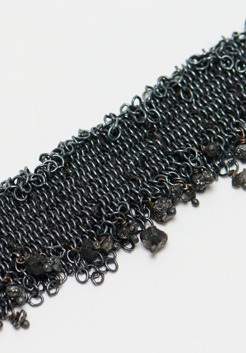 Stephanie Schneider 17 Handwoven Oxidized Silver, Silk & Raw Black Diamond Bracelet	