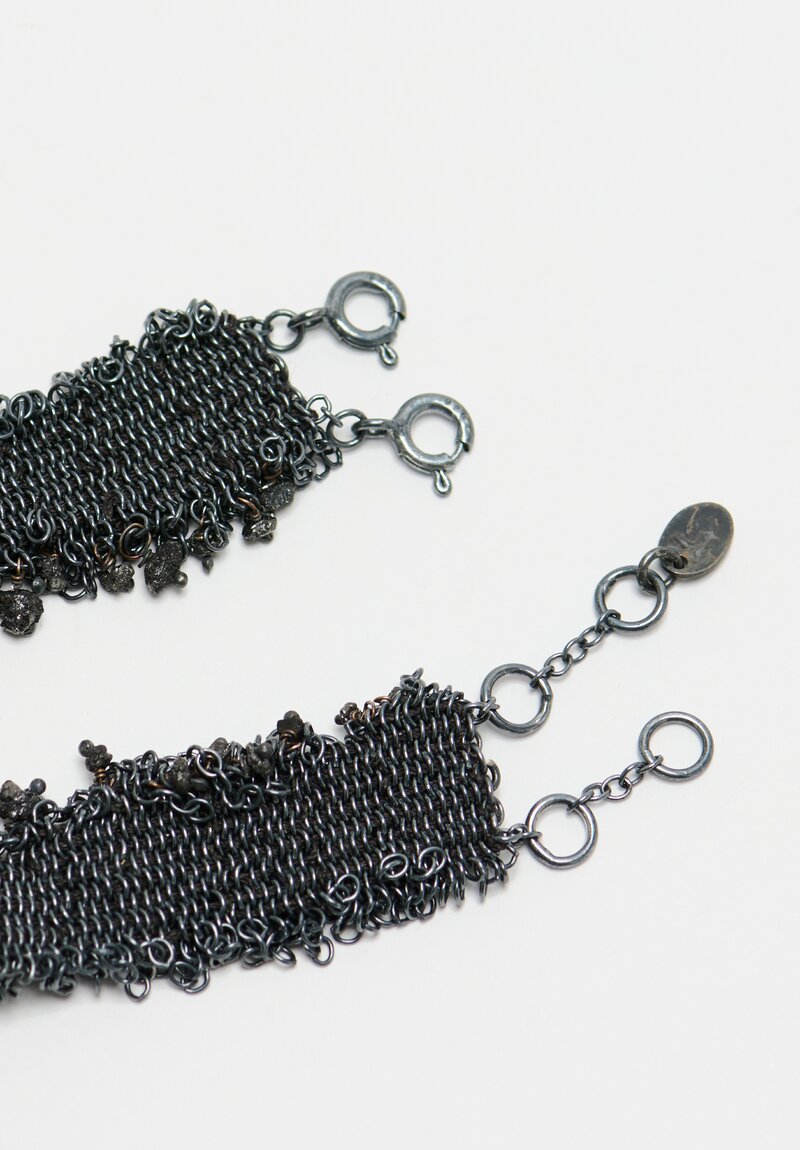 Stephanie Schneider 17 Handwoven Oxidized Silver, Silk & Raw Black Diamond Bracelet	