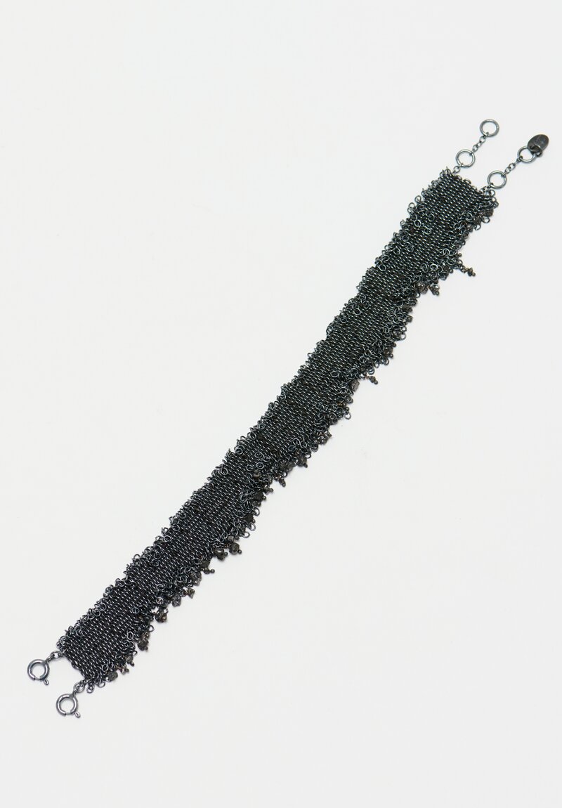 Stephanie Schneider 17 Handwoven Oxidized Silver, Silk & Raw Black Diamond Bracelet	