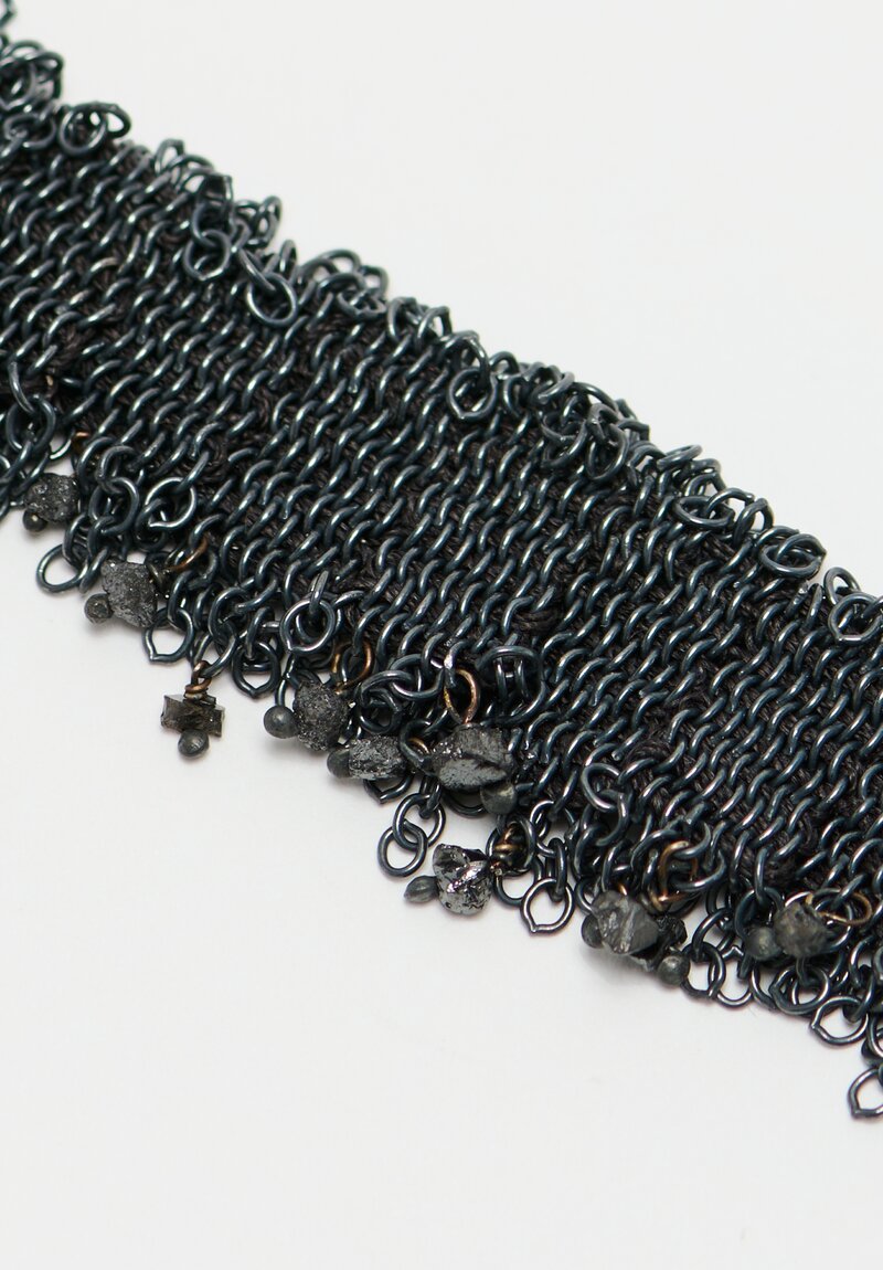 Stephanie Schneider 17 Handwoven Oxidized Silver, Silk & Raw Black Diamond Necklace	