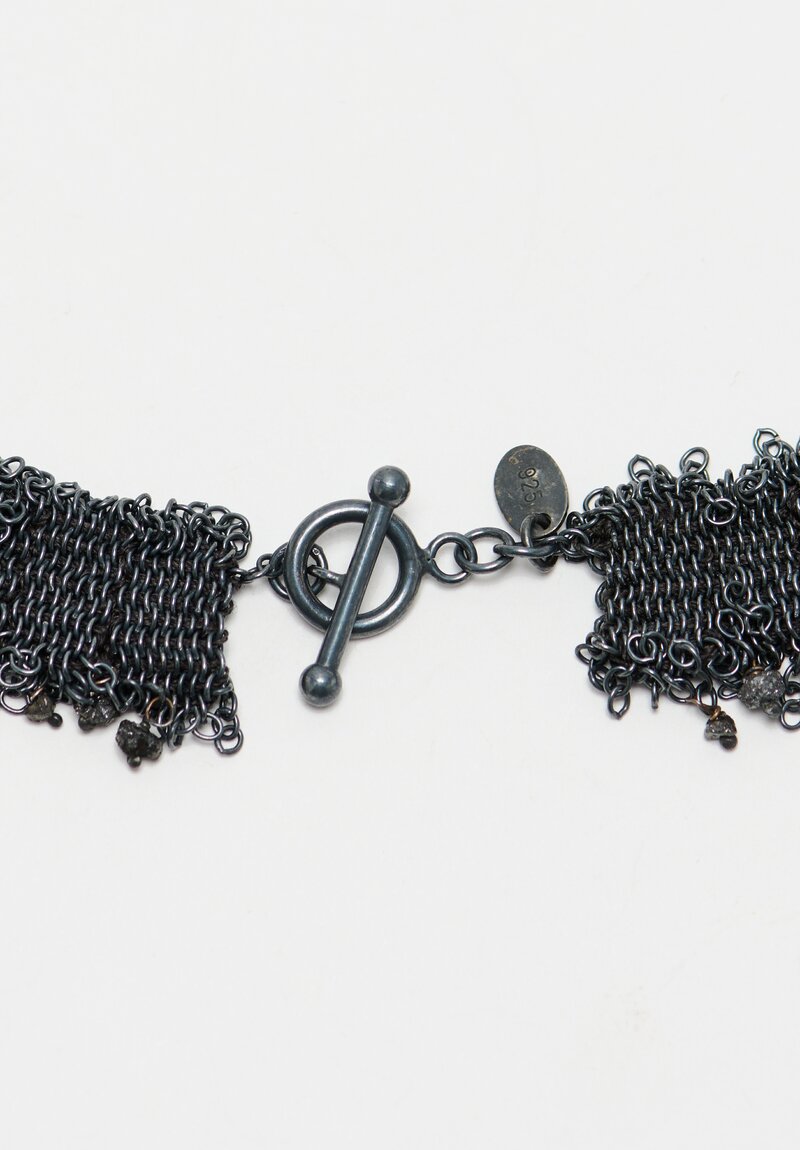 Stephanie Schneider 17 Handwoven Oxidized Silver, Silk & Raw Black Diamond Necklace	