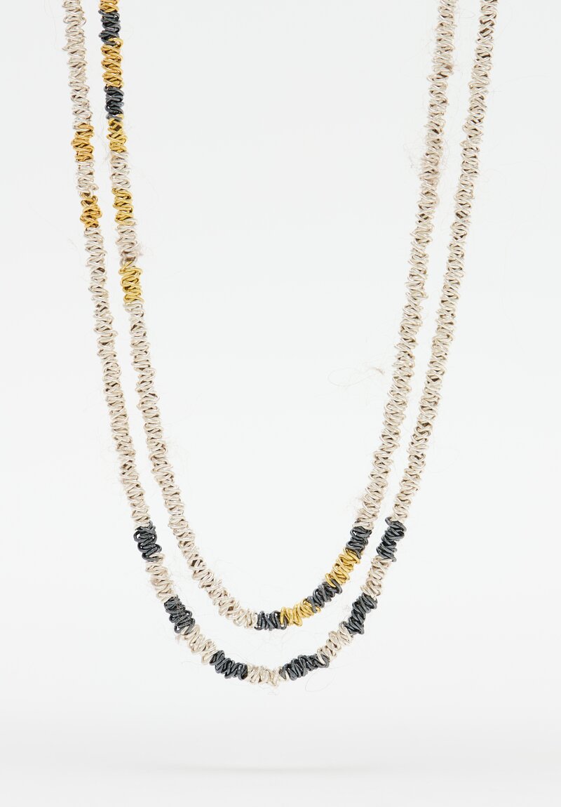 Stephanie Schneider 17 Handwoven Silver, Oxidized Silver, Gold & Mohair Necklace	