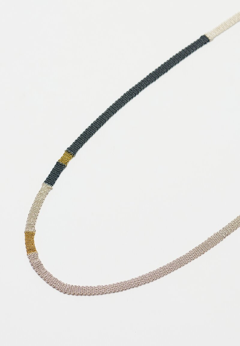 Stephanie Schneider 17 Handwoven Oxidized Silver, Gold & Silk Shawl Necklace	