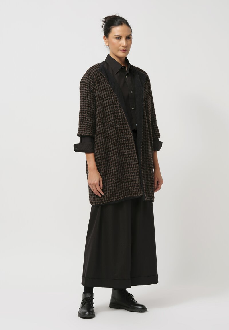 Daniela Gregis Washed Cashmere Cocoa Coat in Houstooth Brown & Black