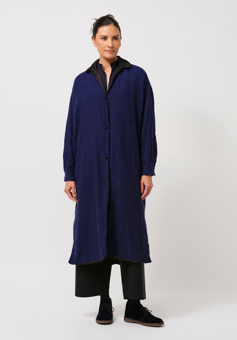 Daniela Gregis Washed Cashmere Uomo Double Note Coat in Nero Electric Blue & Black	