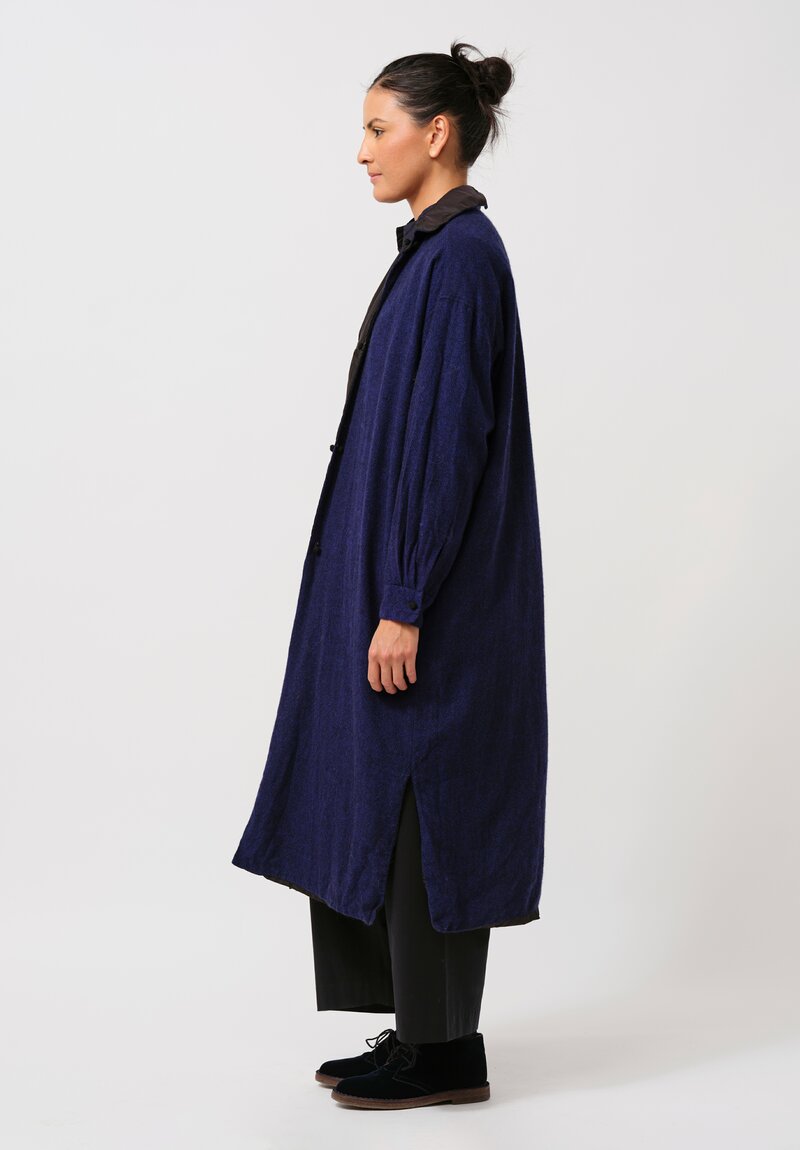 Daniela Gregis Washed Cashmere Uomo Double Note Coat in Nero Electric Blue & Black	