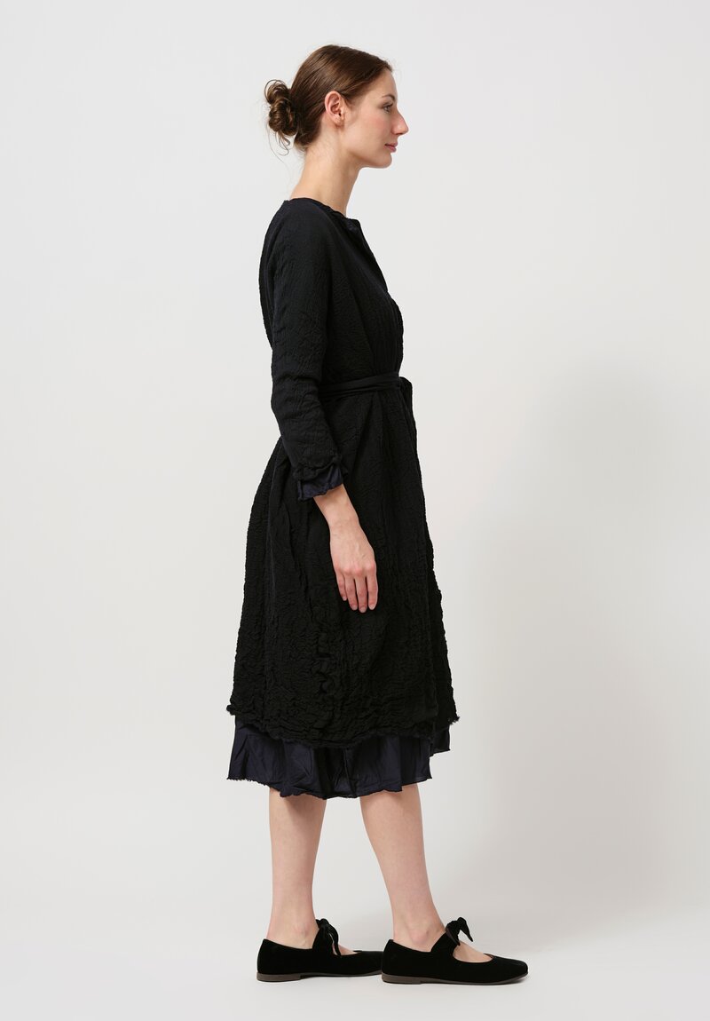 Daniela Gregis Washed Wool & Cotton Abito Venti Dress in Nero Navy Blue & Black	