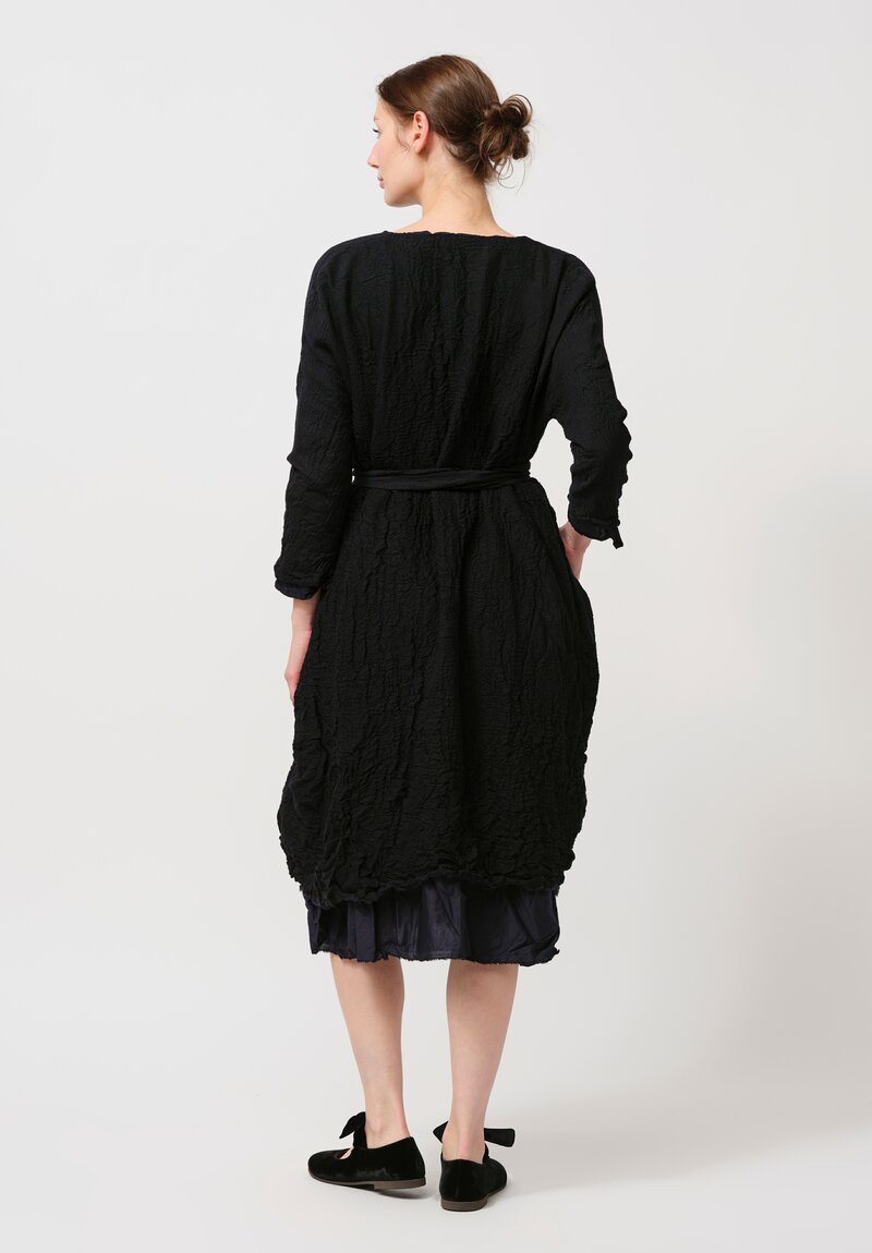 Daniela Gregis Washed Wool & Cotton Abito Venti Dress in Nero Navy Blue & Black	