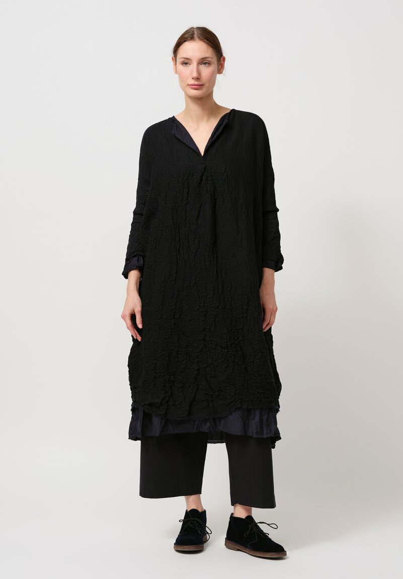 Daniela Gregis Washed Wool & Cotton Abito Venti Dress in Nero Navy Blue & Black	