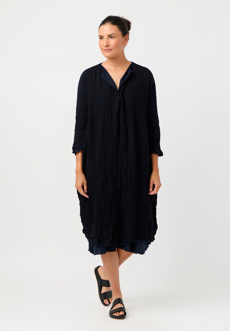 Daniela Gregis Washed Cotton Reversible Abito Venti Dress in Nero Navy Blue & Black
