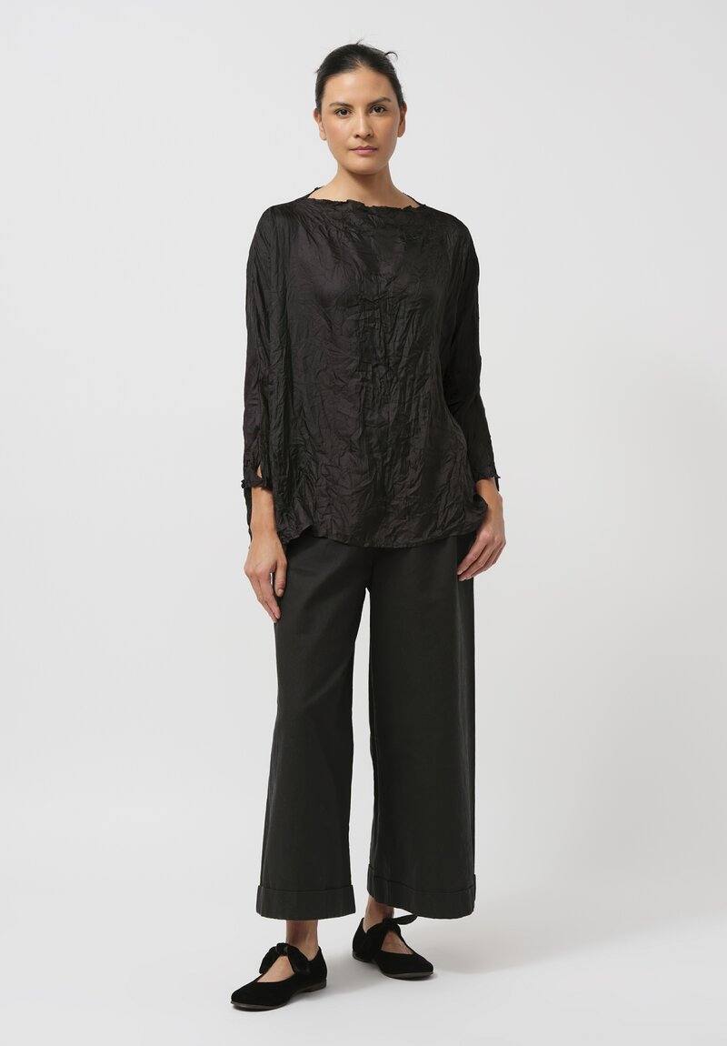 Daniela Gregis Washed Silk Twill Dyed Long Shirt in Nero Black	