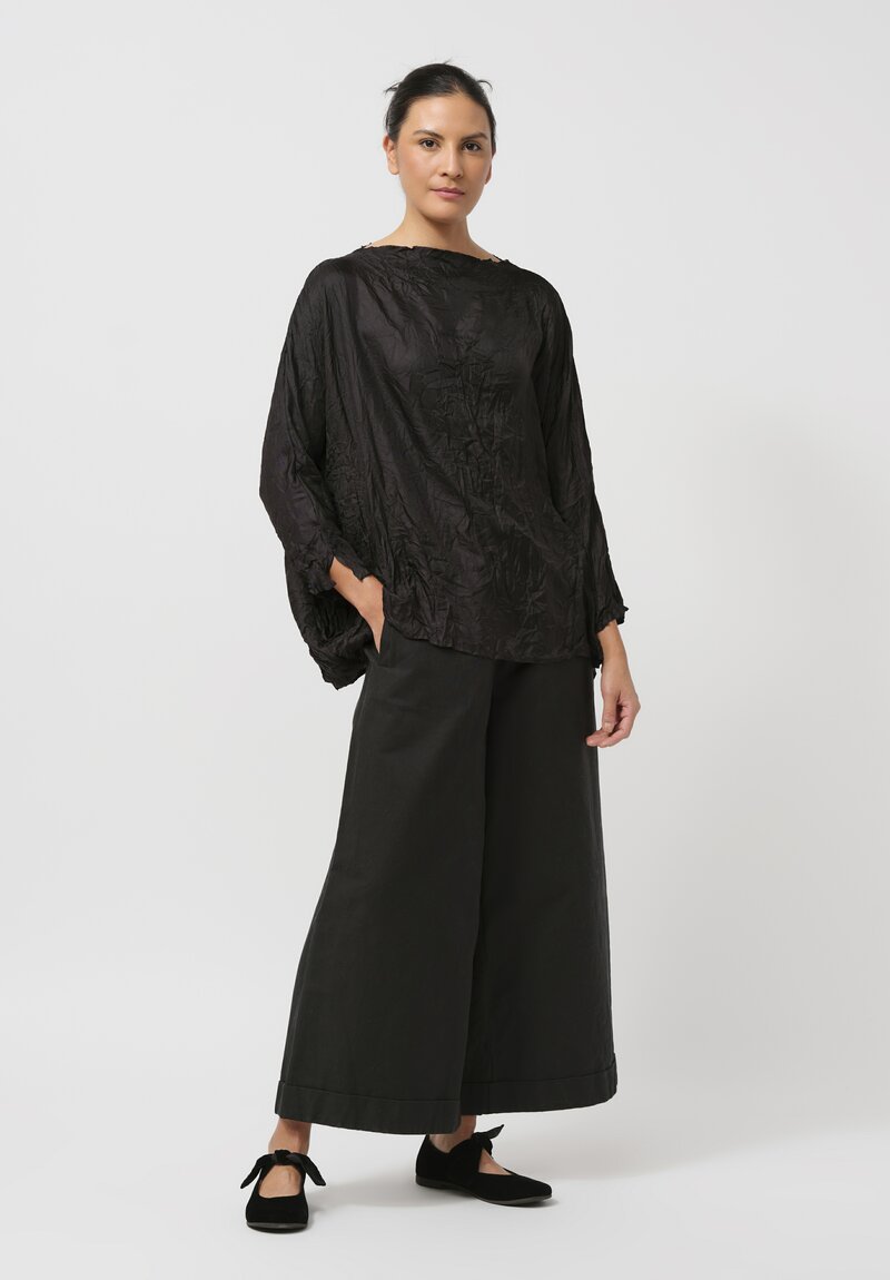 Daniela Gregis Washed Silk Twill Dyed Long Shirt in Nero Black	