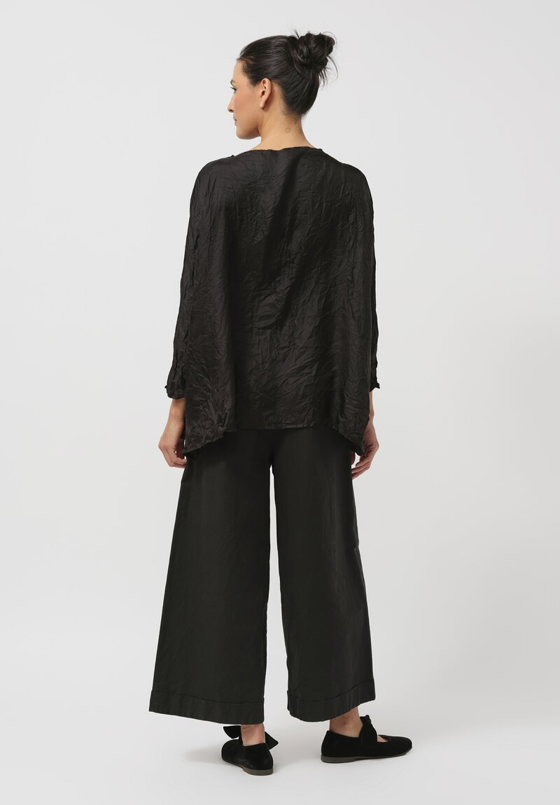 Daniela Gregis Washed Silk Twill Dyed Long Shirt in Nero Black	