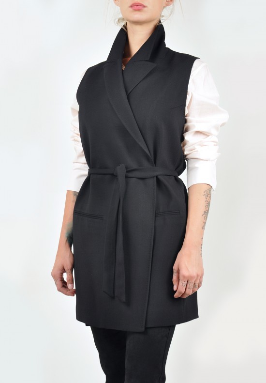 Ann Demeulemeester Long Belted Vest in Black | Santa Fe Dry Goods