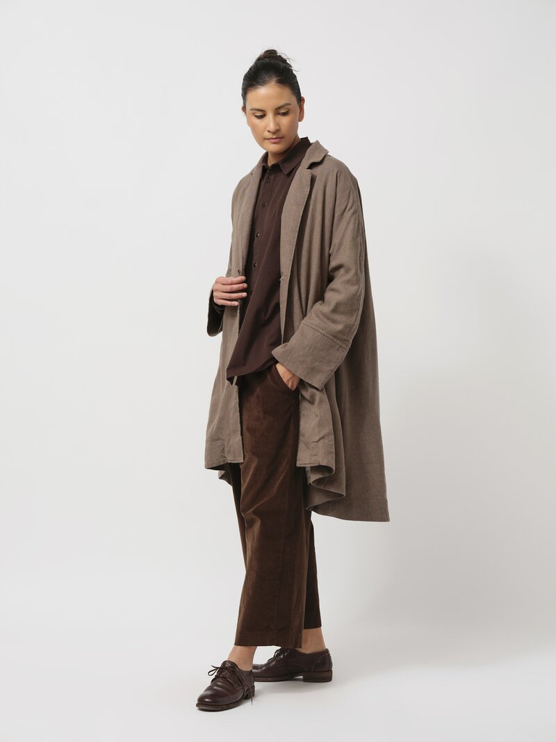 Kaval Broken Twill A-line Coat in Beige	