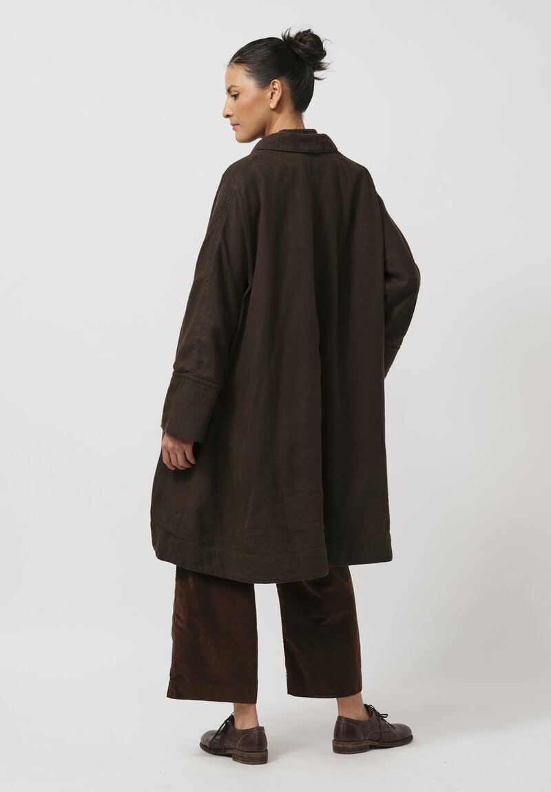 Kaval Broken Twill A-line Coat in Khaki Brown 