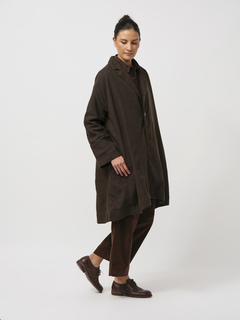 Kaval Broken Twill A-line Coat in Khaki Brown 