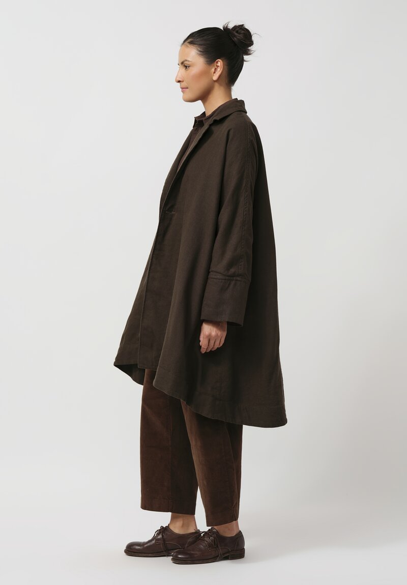 Kaval Broken Twill A-line Coat in Khaki	