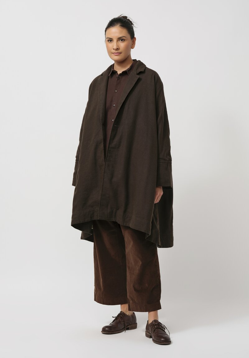 Kaval Broken Twill A-line Coat in Khaki	