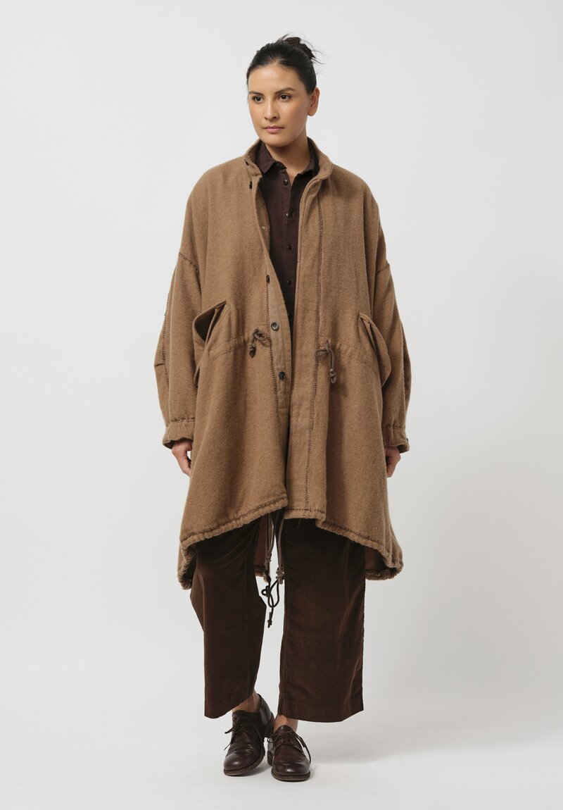 Kaval Cashmere Blanket Stitched Coat in Camel Brown	