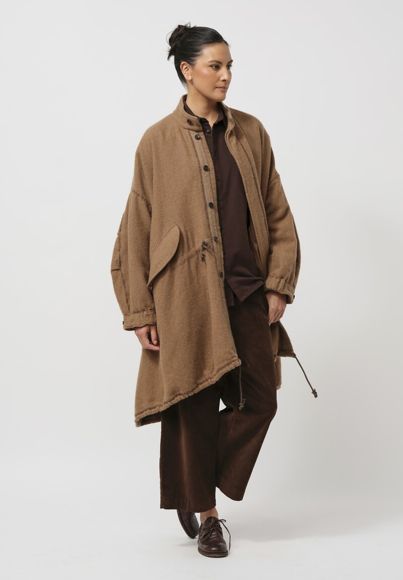 Kaval Cashmere Blanket Stitched Coat in Camel Brown	