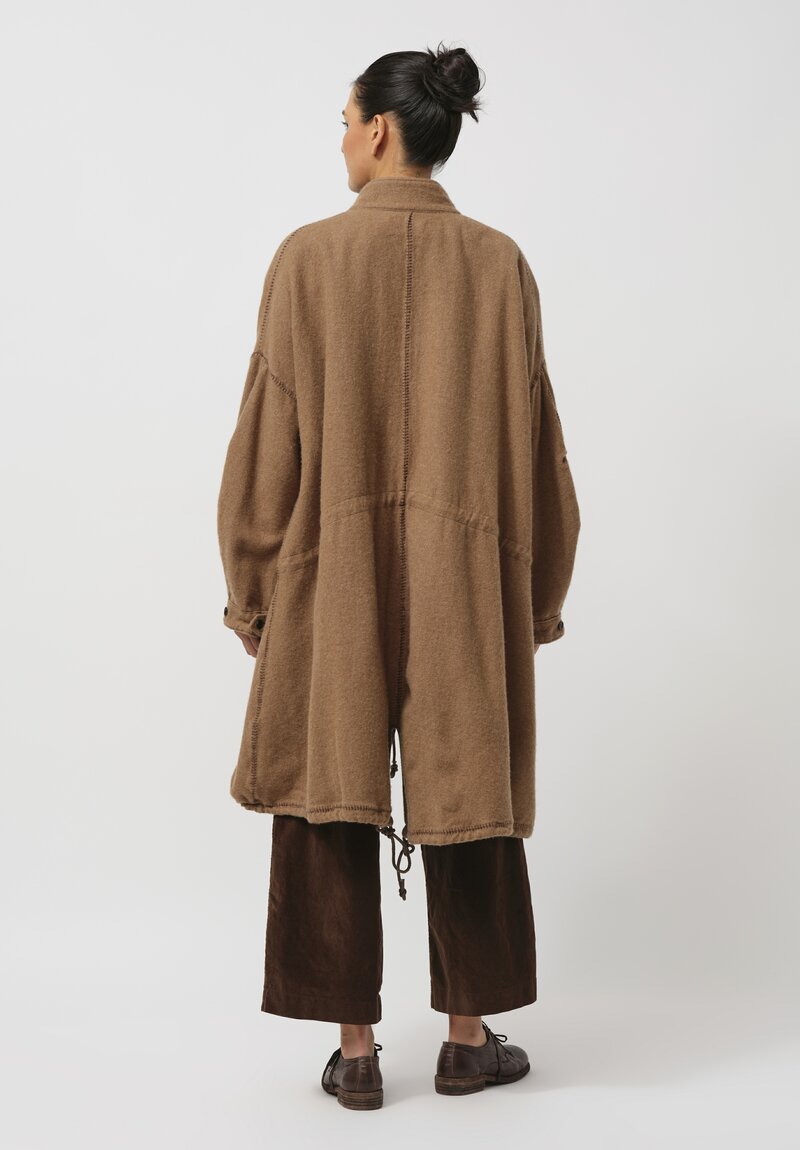 Kaval Cashmere Blanket Stitched Coat in Camel Brown	