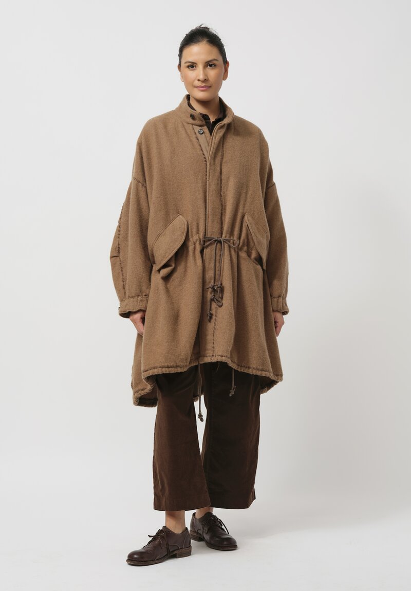 Kaval Cashmere Blanket Stitched Coat in Camel Brown	