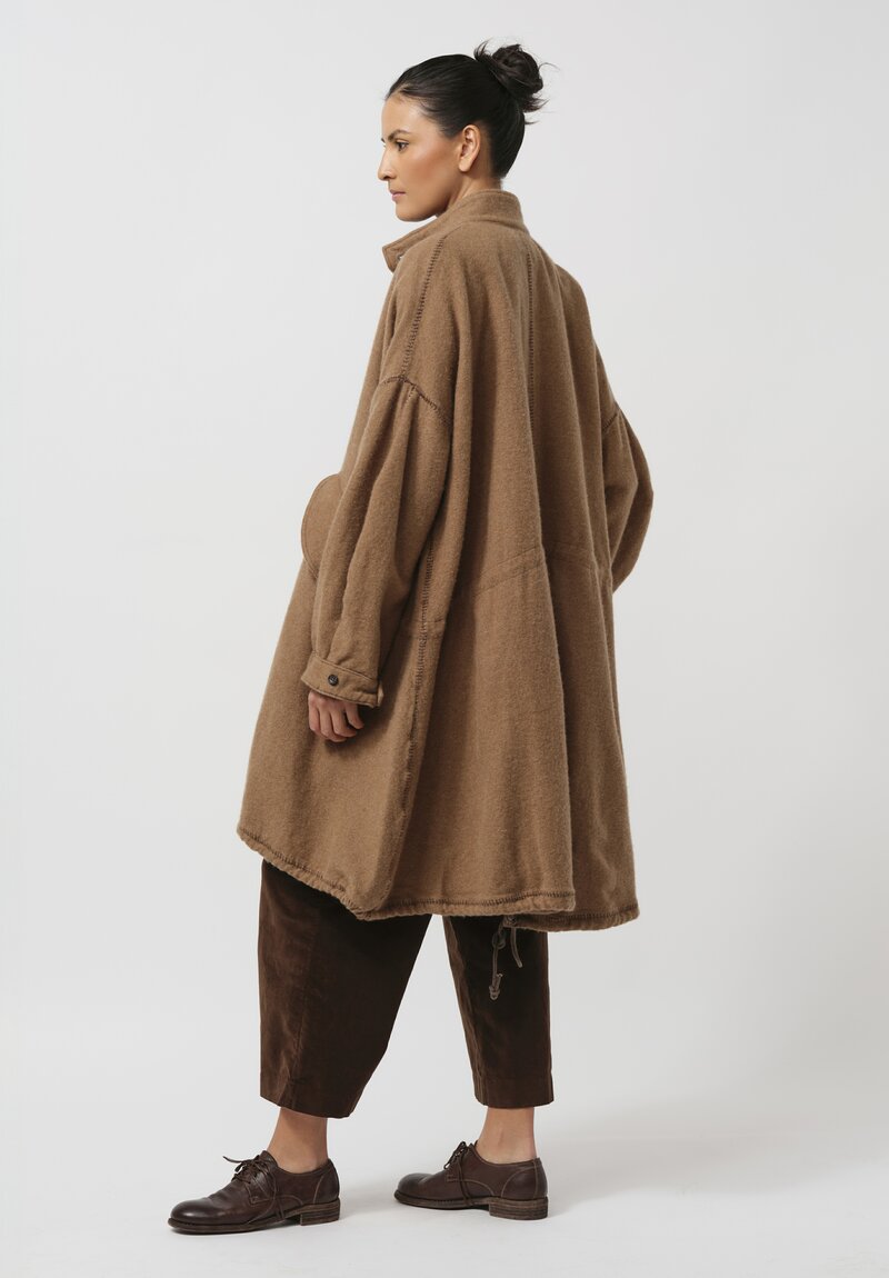 Kaval Cashmere Blanket Stitched Coat in Camel Brown	