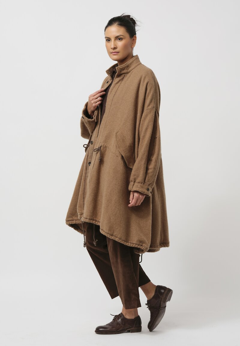 Kaval Cashmere Blanket Stitched Coat in Camel Brown	