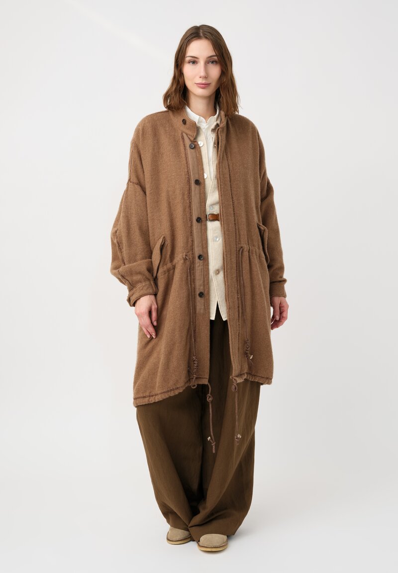 Kaval Thermal Cashmere Blanket Stitched Coat in Camel Brown