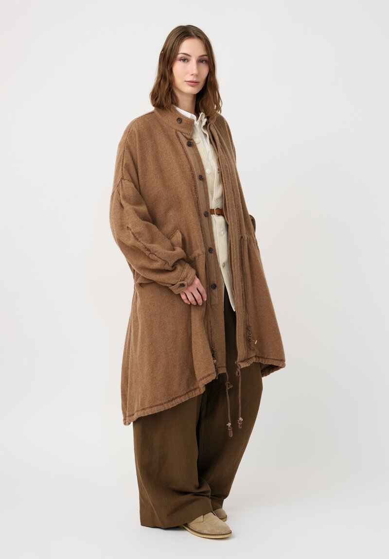 Kaval Thermal Cashmere Blanket Stitched Coat in Camel Brown
