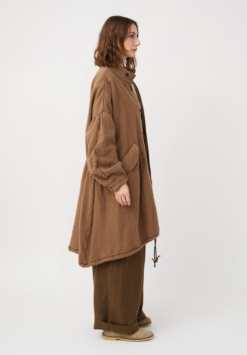 Kaval Thermal Cashmere Blanket Stitched Coat in Camel Brown