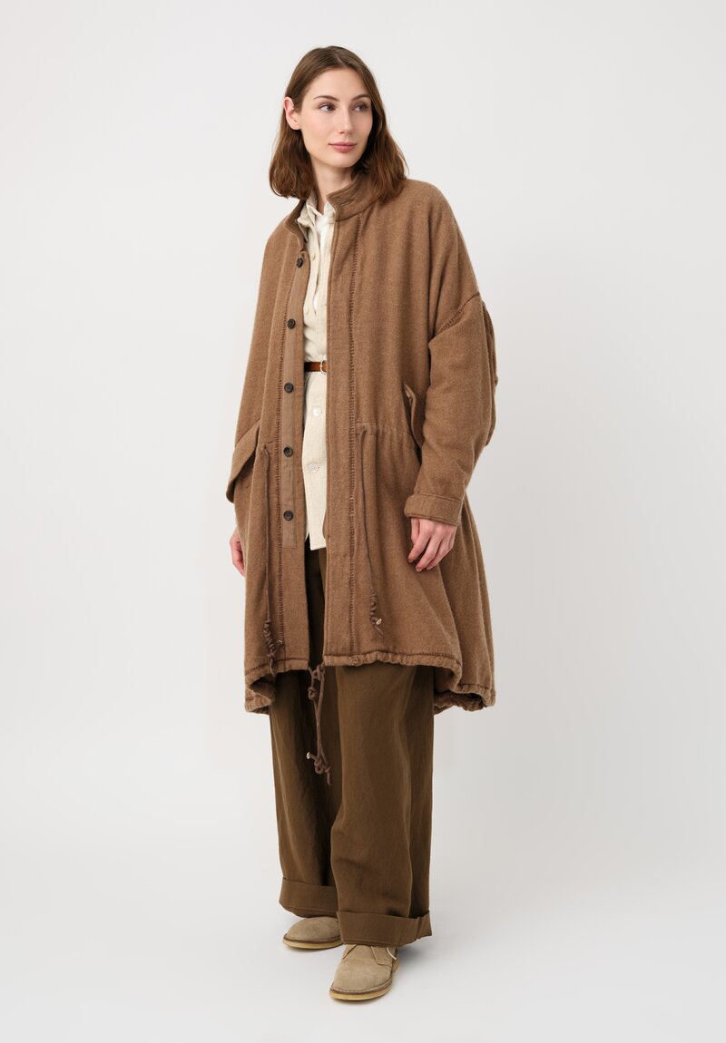 Kaval Thermal Cashmere Blanket Stitched Coat in Camel Brown