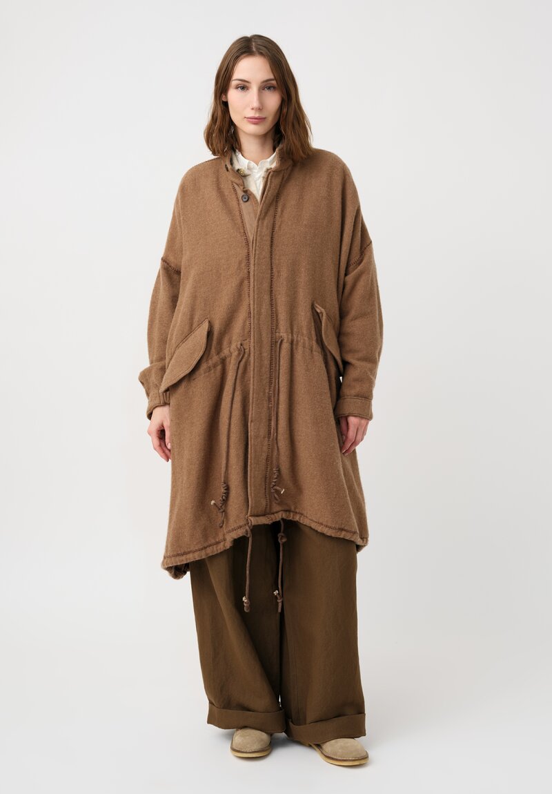 Kaval Thermal Cashmere Blanket Stitched Coat in Camel Brown