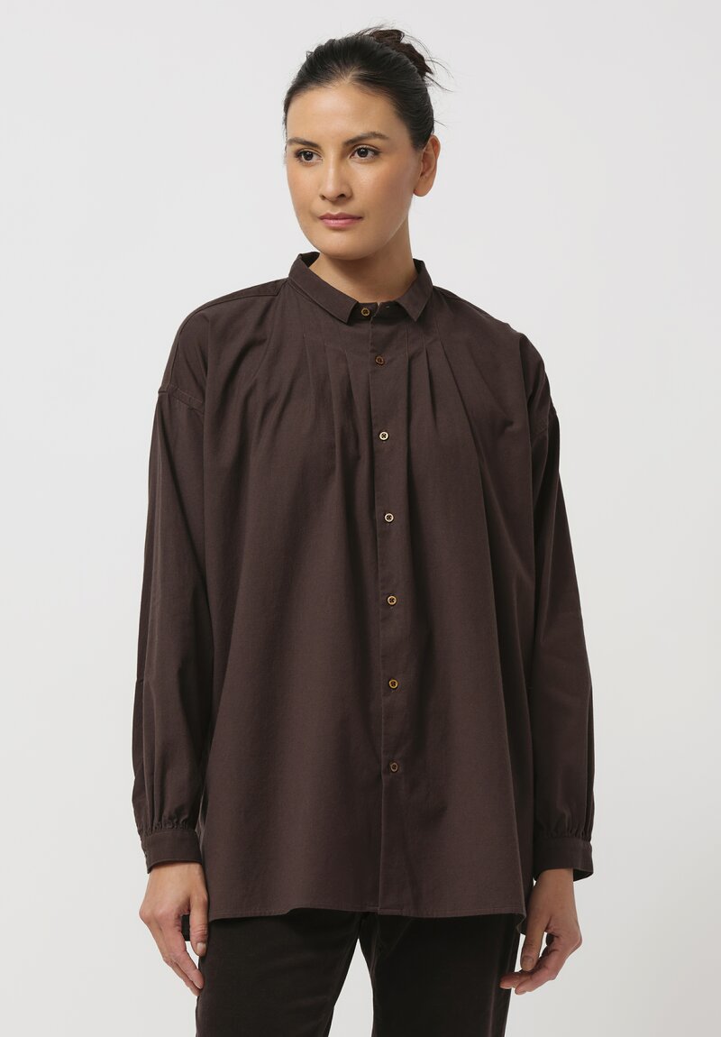 Kaval Cotton & Cashmere Gather Shirt in Brown	