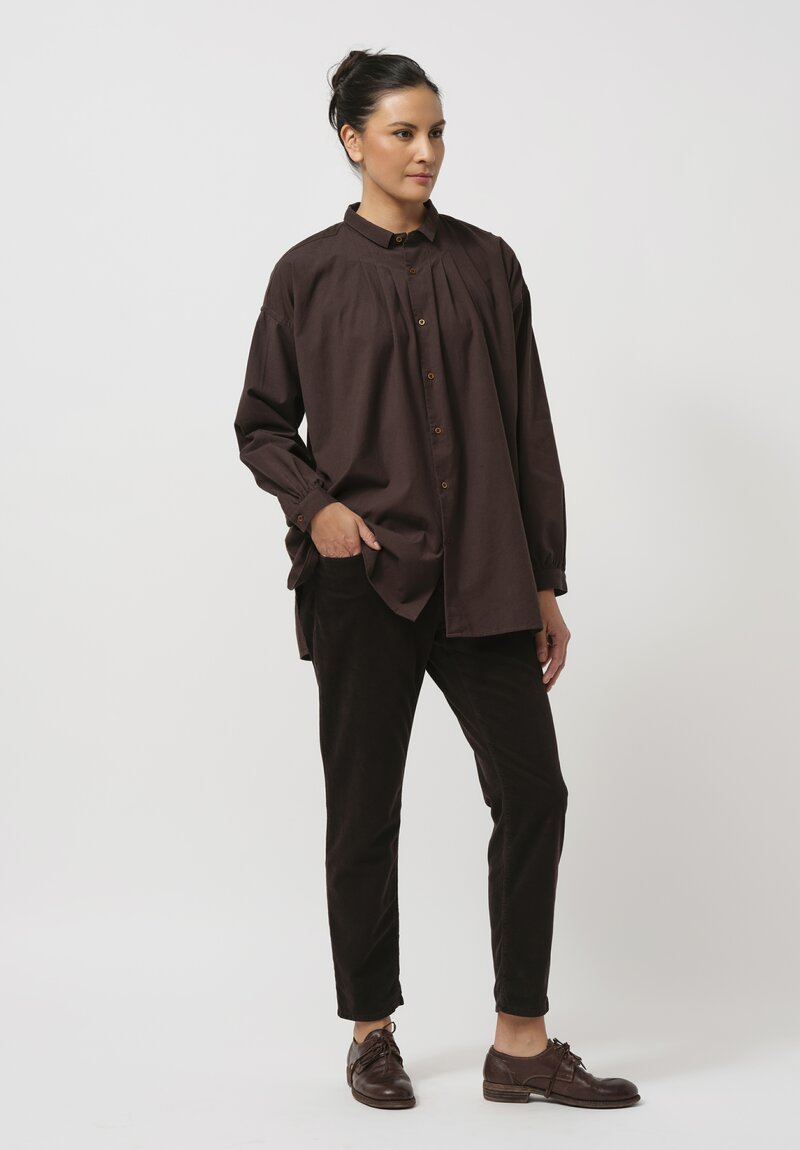 Kaval Cotton & Cashmere Gather Shirt in Brown	