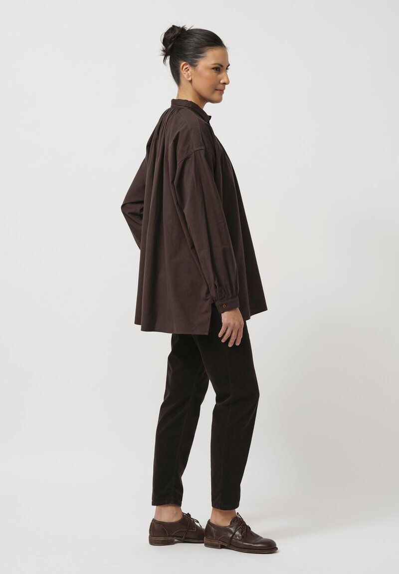 Kaval Cotton & Cashmere Gather Shirt in Brown	