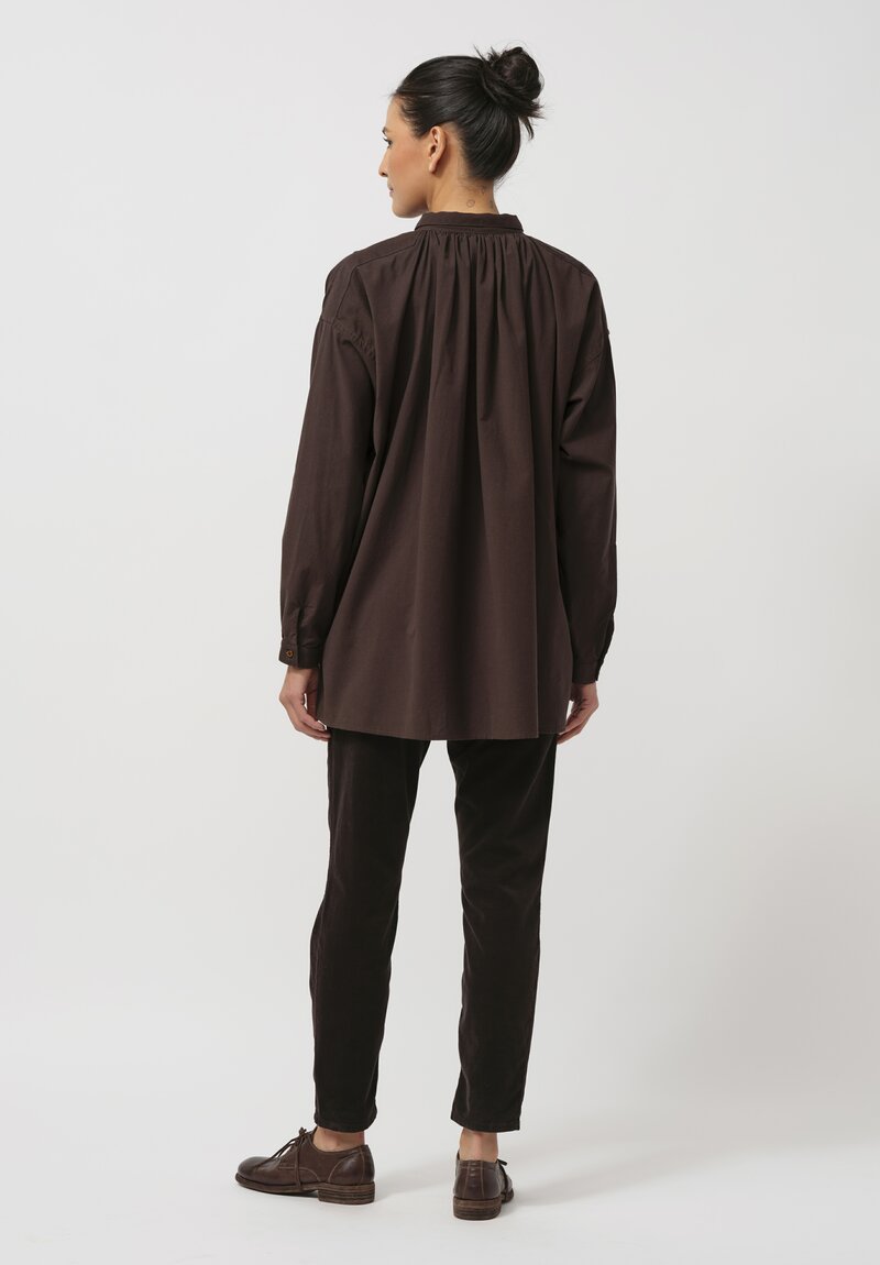 Kaval Cotton & Cashmere Gather Shirt in Brown	