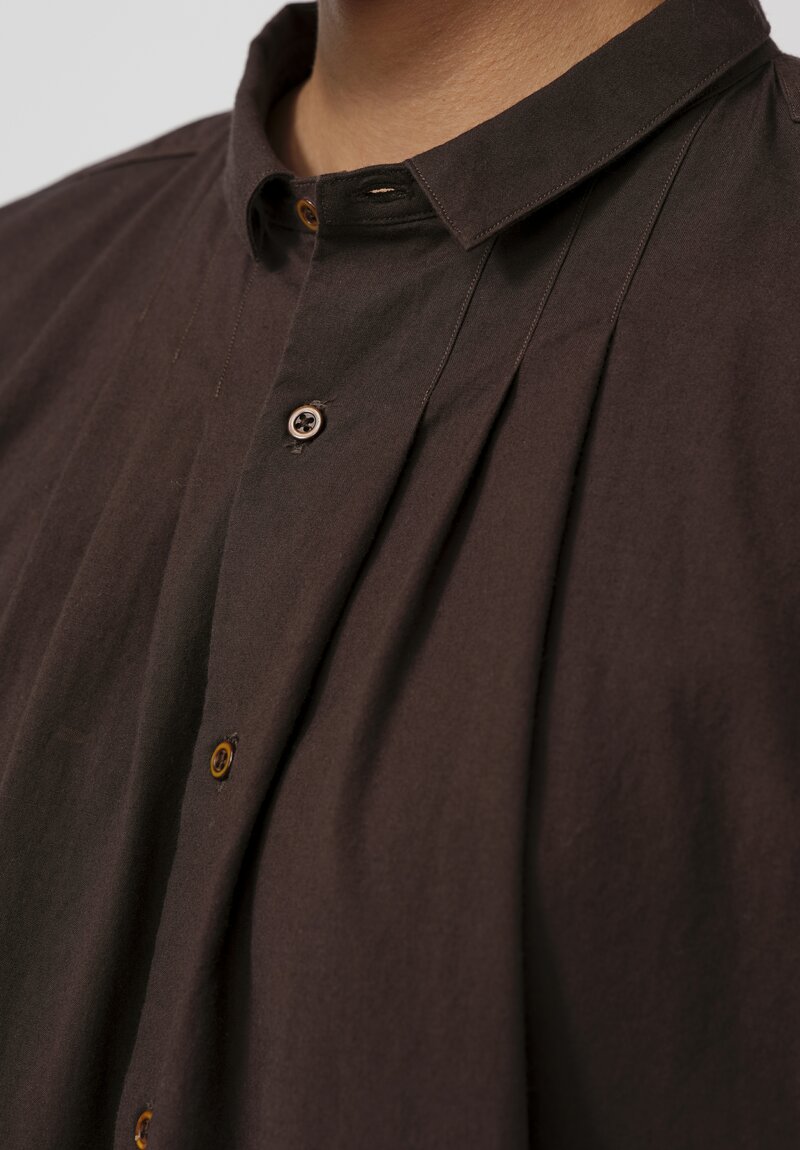 Kaval Cotton & Cashmere Gather Shirt in Brown	